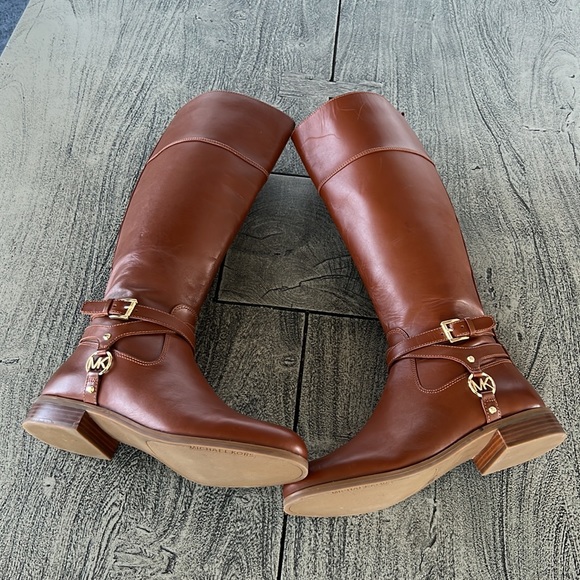 Michael Kors brown leather boots side zip and straps riding boots size 8.5M - Picture 9 of 15